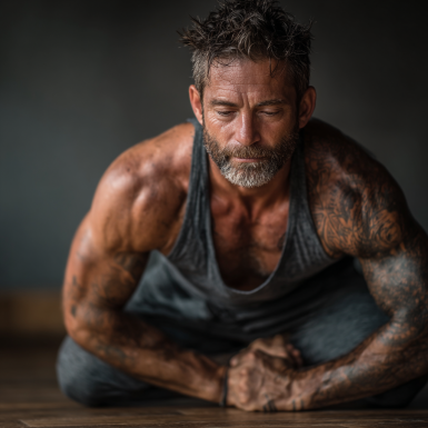 Чоловік середнього віку демонструє результати тренувань